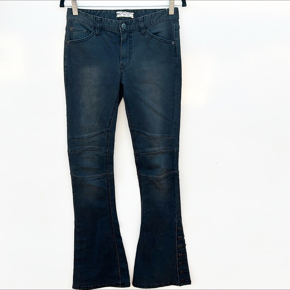 Free People Skyler Button Flare Jeans Moto Seamed - Picture 1 of 10